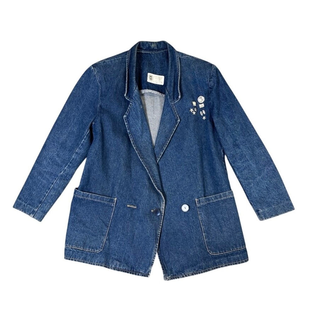 Bronx Clothiers Inc Vintage Denim Blazer Rhinestone Star Embellished Blue Size 2